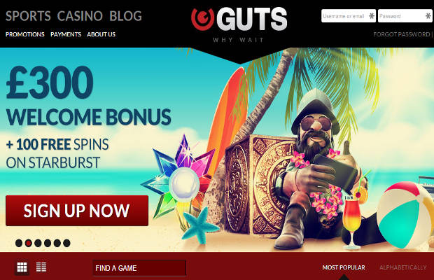 Guts Casino Homepage