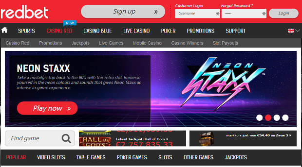 RedBet Casino Homepage