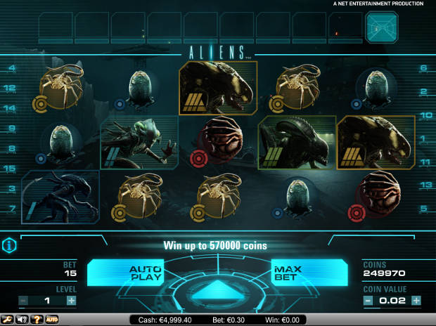 Aliens Video Slots Game Screen.