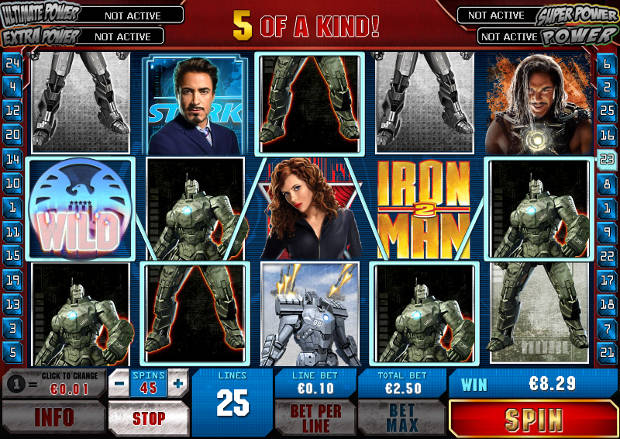 Iron man 2 Video Slots, 5 of a Kind win.