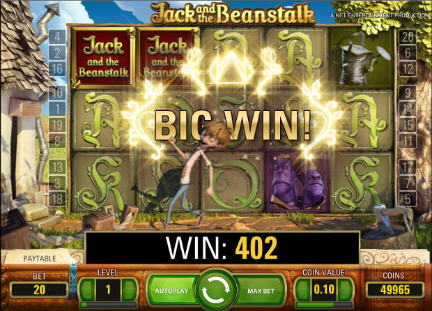 Big Win on Jack and the Beanstalk Video Slots by Net Entertainment
