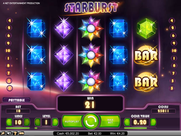 Starburst Video Slots Game Screen