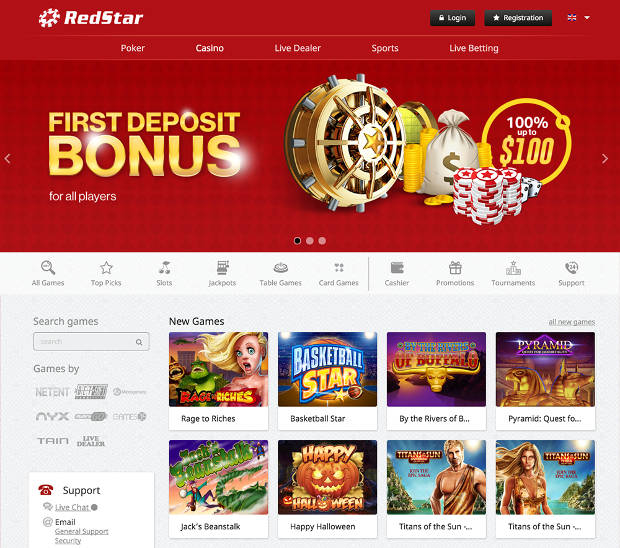 Redstar Casino Homepage