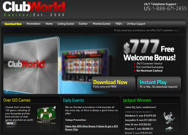 Club World Casino Homepage