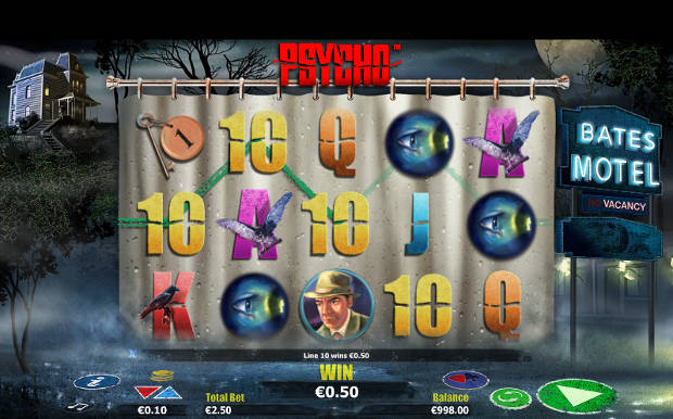 Psycho Slots, created by Net Entertainment this online slot game is based  on the popular 1960's film Psycho that was directed by  Sir Alfred Hitchcock, KBE.