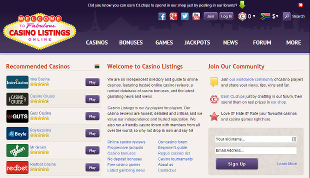 Casinolistings.com, online casino portal