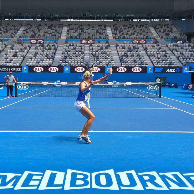 Eugenie Bouchard, Practicing on the Hisense Arena in Melbourne, Australia. 