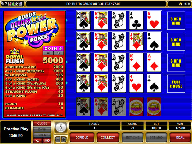 Bonus Deuces Wild Power Poker is a hybrid video poker offered by Microgaming.